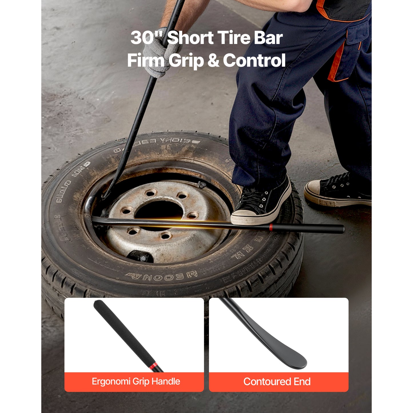 Tire Bars, 2 PCS, 38.2 Inch Tire Mount And Demount Iron & 30 Inch Mt And Demount Spoon Bar, Heavy Duty Alloy Steel Changing Tools For Truck, Semi Truck, Off-Road Vehicle, Bus, Tractor, Black