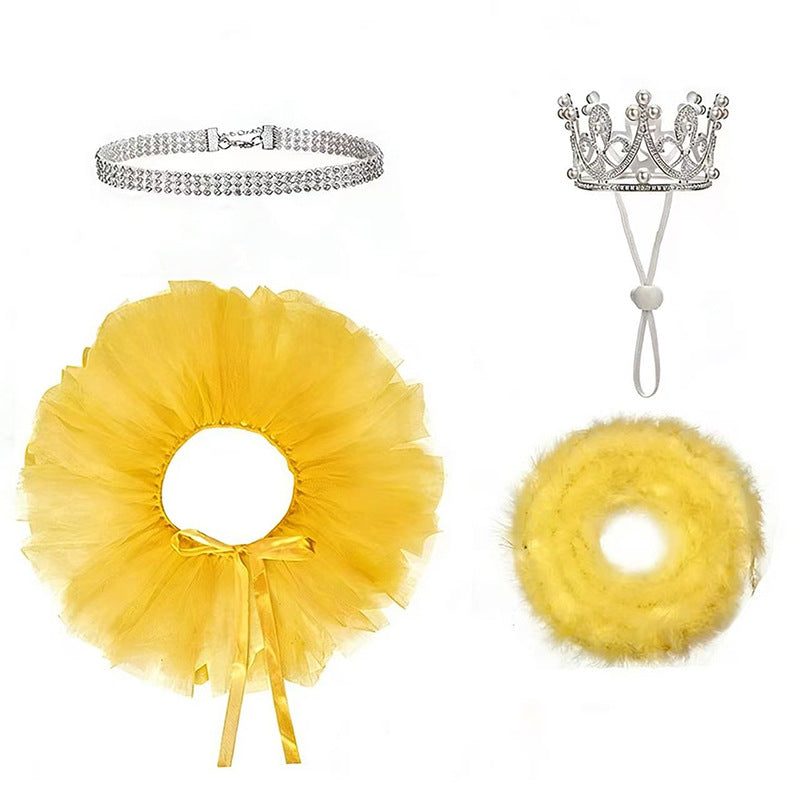Pet Goose Mini 4-Piece Set Crown Necklace And Tutu Dress Ensemble