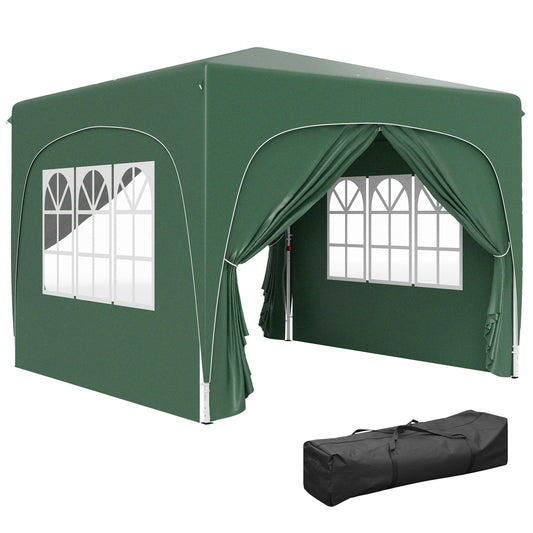 3 X 3m Pop-Up Gazebo Shelter, With Accessories - Dark Green