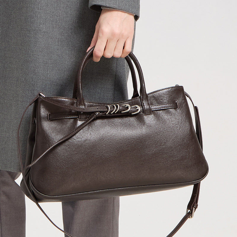 First-layer Vegetable-tanned Leather Bag Korean-style Minimalist Commuter Handbag