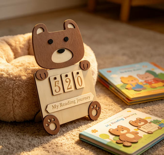 Wooden Animal Reading Tracker Calendar Bear Fox Lion Kids Reading Journey Counting Sign Nursery Decor