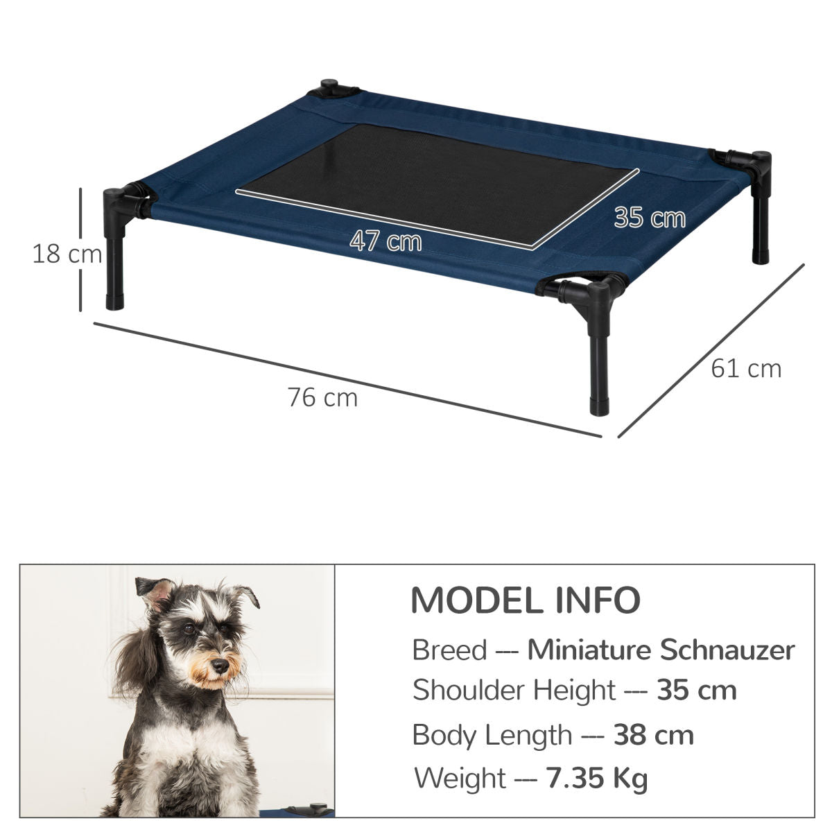 PawHut Raised Dog Bed Cat Elevated Lifted Puppy Pet Elevated Cot Portable Camping Basket Blue (Medium)
