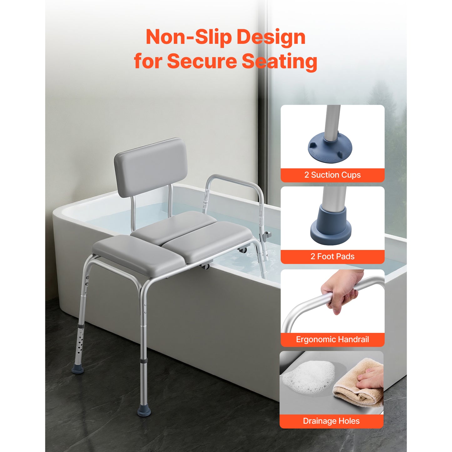 Tub Transfer Bench For Bathtub, 500 Lbs Weight Capacity Heavy Duty Shower Chair With Arm And Backrest, Height Adjustable Bathroom Shower Bench Bath Seat For Adults, Seniors, Elderly And Disabled