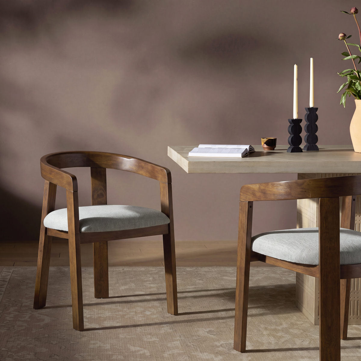 Modern Barrel Dining Chairs, Rubber Wood Frame Kitchen Chairs with Upholstered Seat, Mid-Century Arm Chairs for Dining Room, Living Room(Set of 2),Walnut