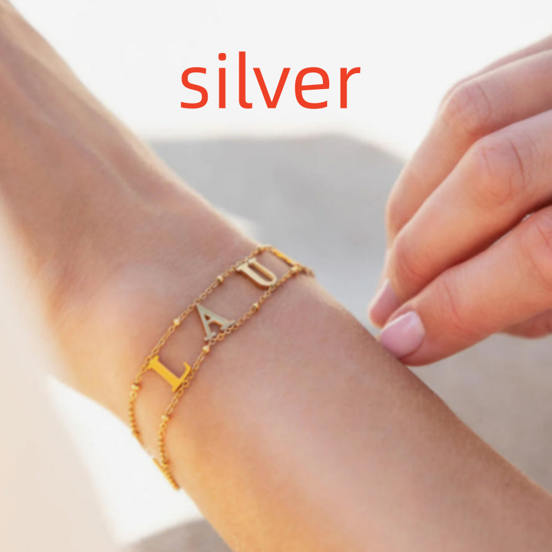 Custom Name Bracelet Double Chain Personalized Separate Initial Letter Bangle Stainless Steel Jewelry Exquisite Gift For Women