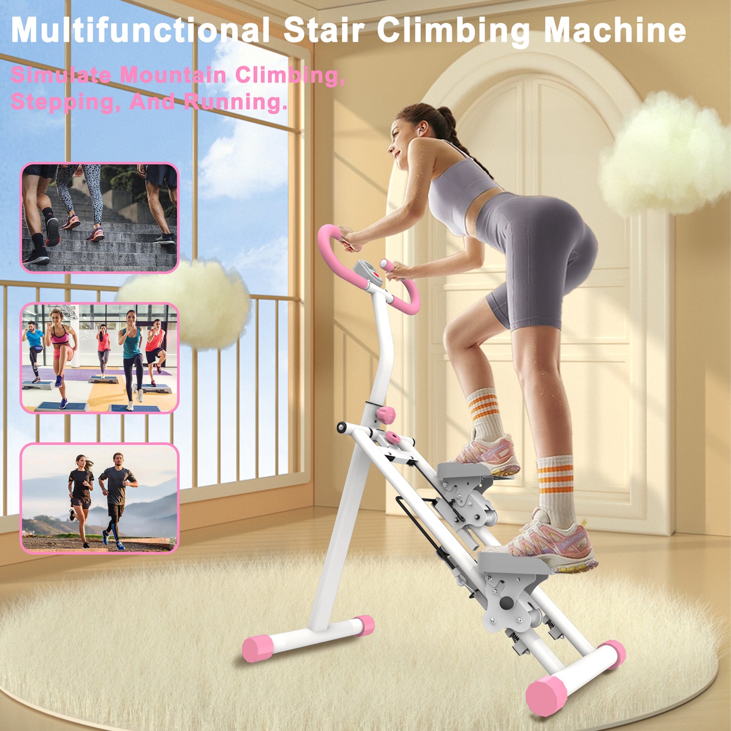 Stair Stepper For Home-Upgrade Vertical Climber Workout Machine For Full-Body Exercise Climber Fitness Equipment With Stable Frame Adjustable Handlebar-Pink
