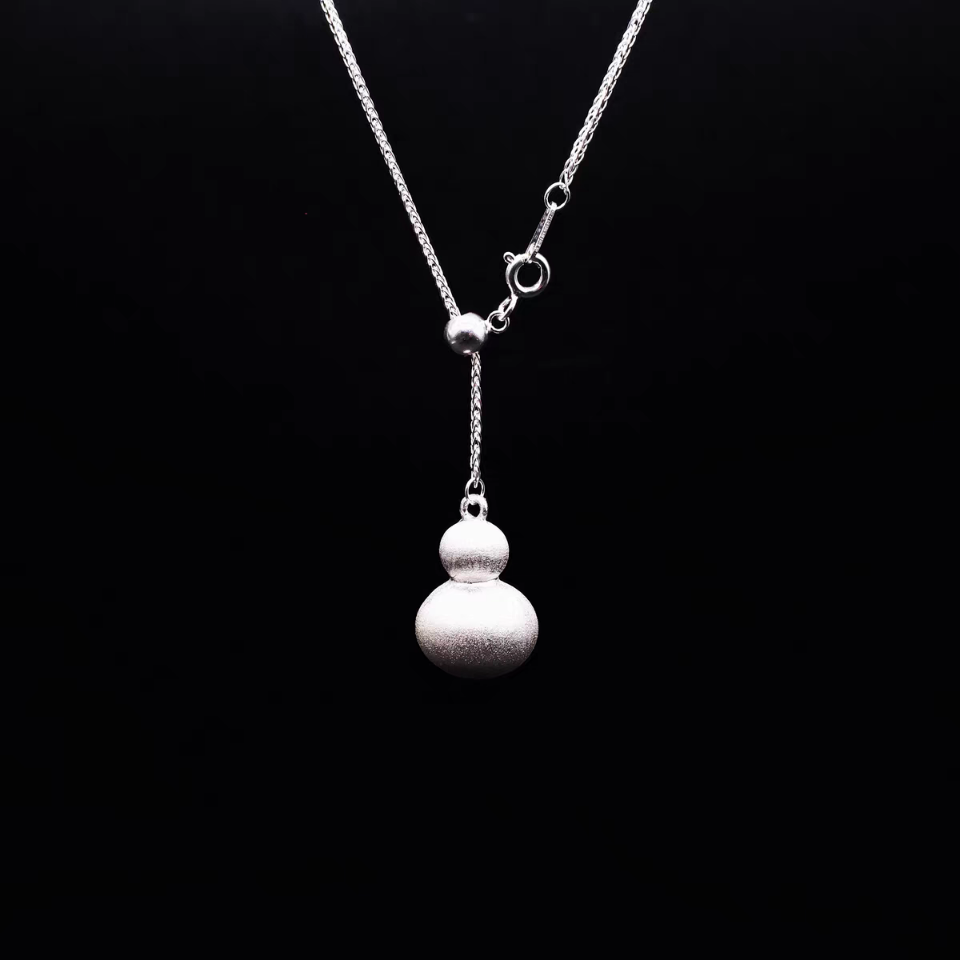 1pc 999 Sterling Silver Brushed Adjustable Gourd Pendant Necklace, Minimalist Chinese Style, Perfect For Daily Wear & Valentine's Gifts