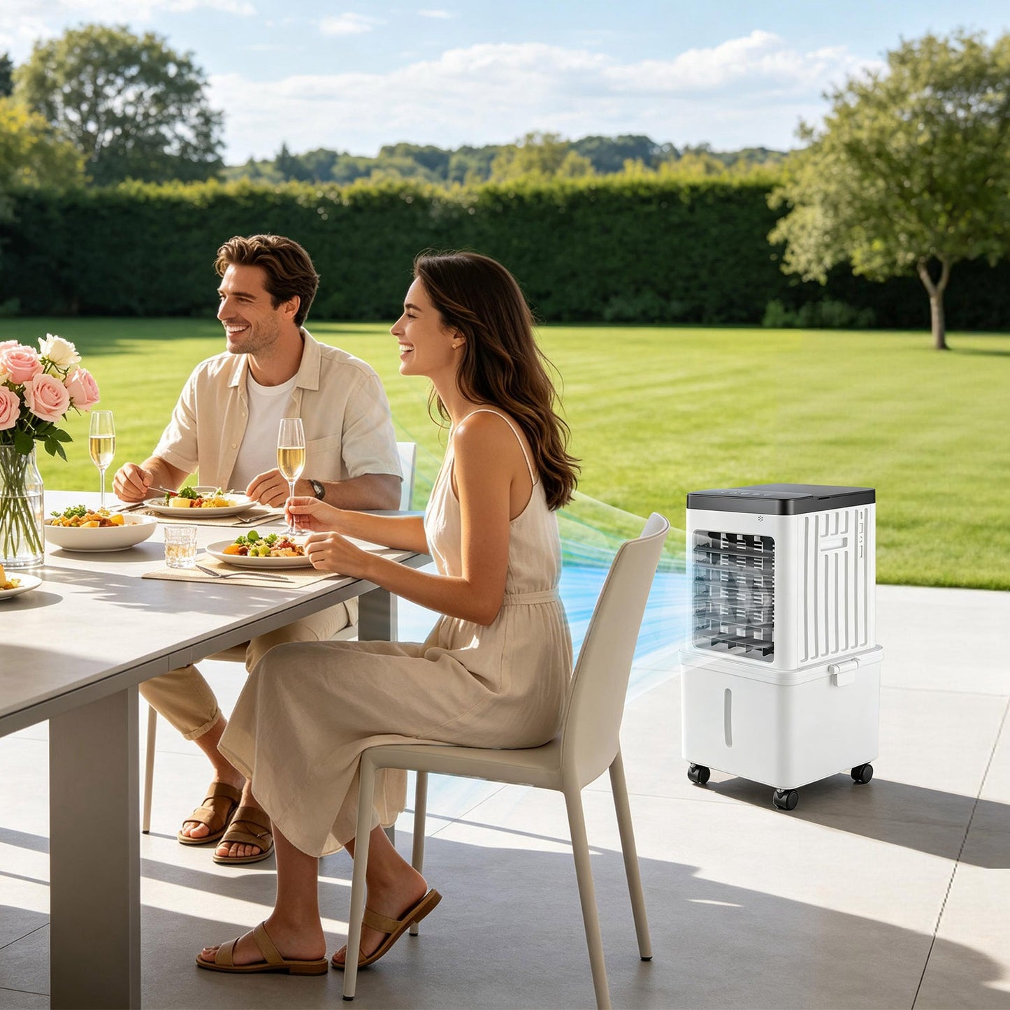 Portable Air Cooler Fan 12L Evaporative Air Conditioner With 3-Speed Dual Water Tank Touch & Remote Control 4 Wheels 4 Ice Packs Oscillation 15H Timer Visible Window For Bedroom Office Home