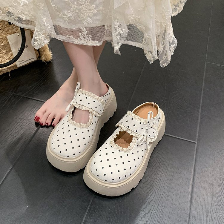Sponge Cake Thick Bottom Fairy Style Half Slippers, Women's Outdoor Wear, Summer Mary Jane Burkon Cool Slippers