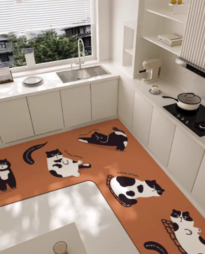 Cartoon L-Shaped Floor Mat Non-Slip Kitchen Rug Household Water- And Oil-Absorbent Stain-Resistant
