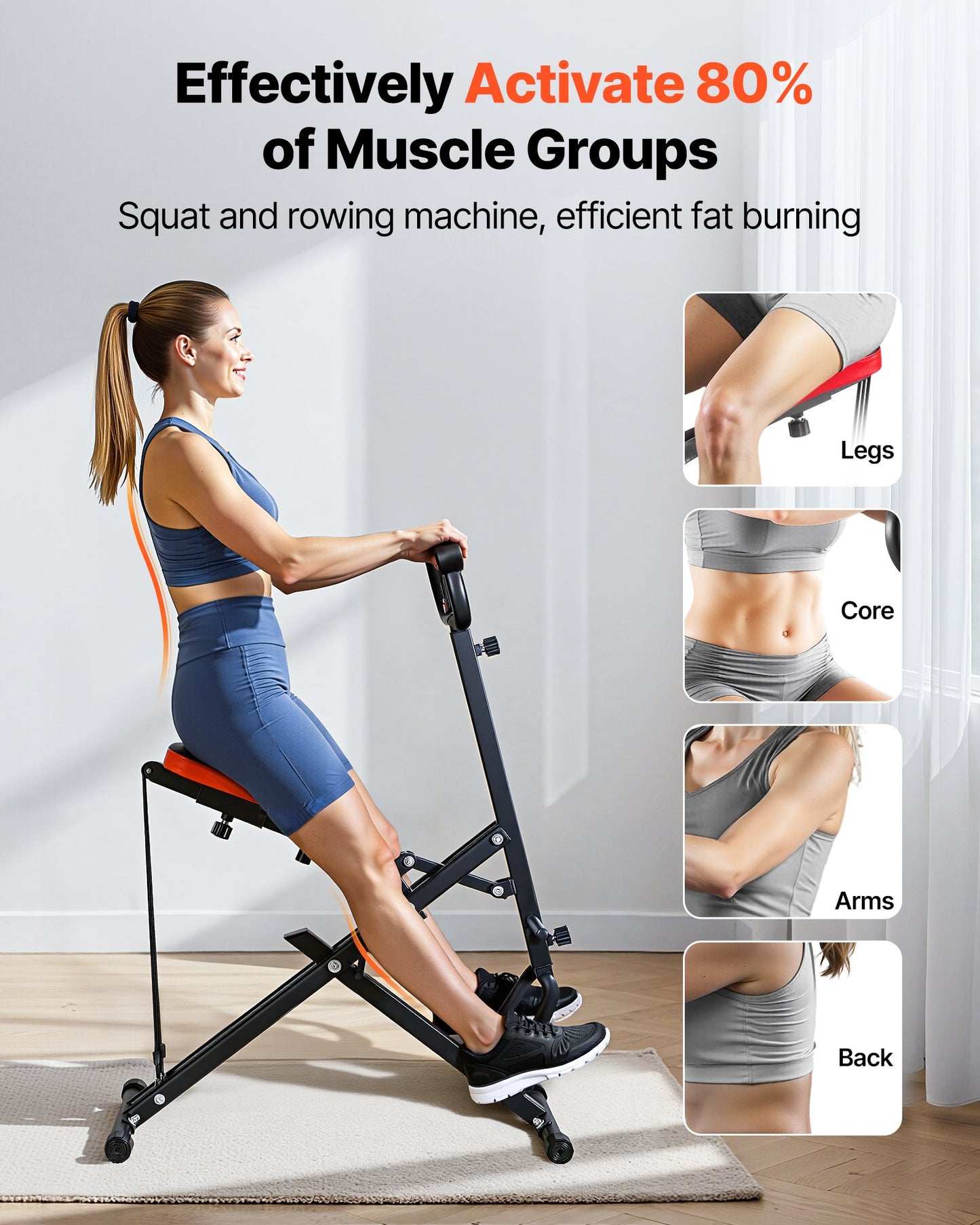 Squat Machine, Deep Squat Rowing Machine For Home, Easy Setup & Foldable Exercise Equipment, Glute Trainer Machine With 2 High-Strength Resistance Bands, Glutes & Leg Home Workout Machine, Black