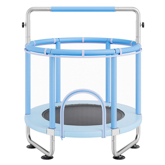55" Kids Trampoline, 4.6FT Indoor Outdoor Trampoline, Mini Toddler Recreational Trampolinewith Safety Enclosure Net And Basketball Hoop, Birthday Gifts Christmas Toys For 3+ Years Children, Blue