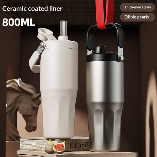 Straw Large Capacity Ice Brew Cup Stylish Pearl Milk Tea Inspired Insulated Water Bottle