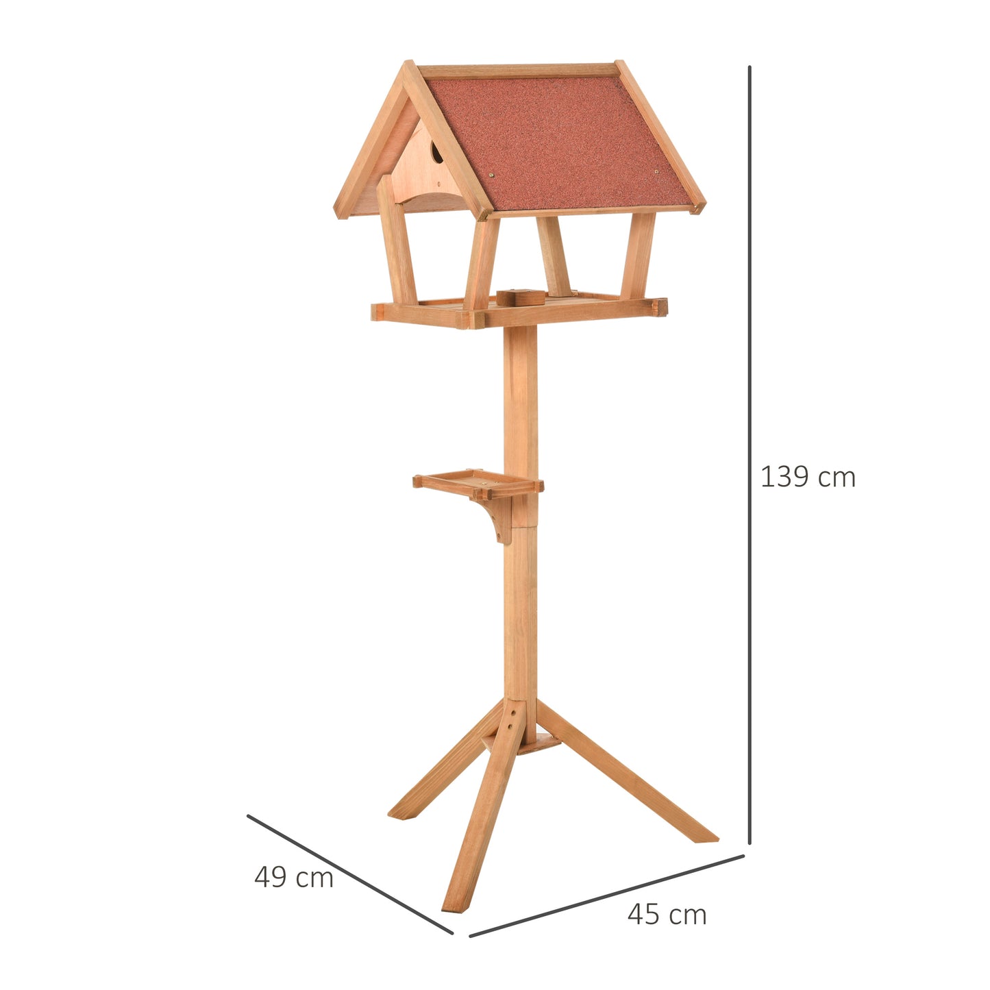 PawHut Wooden Bird Table Freestanding Feeding Station For Garden Outside ,139H Cm, Natural