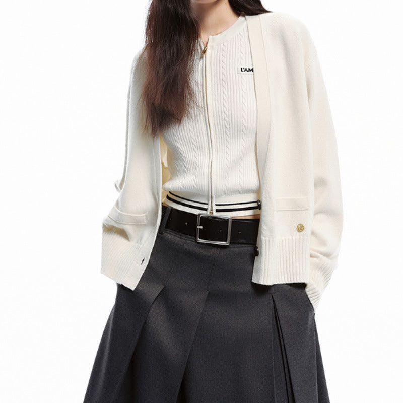 Korean-style Simple Solid-color V-neck Two-button AutumnWinter New Knitted Cardigan