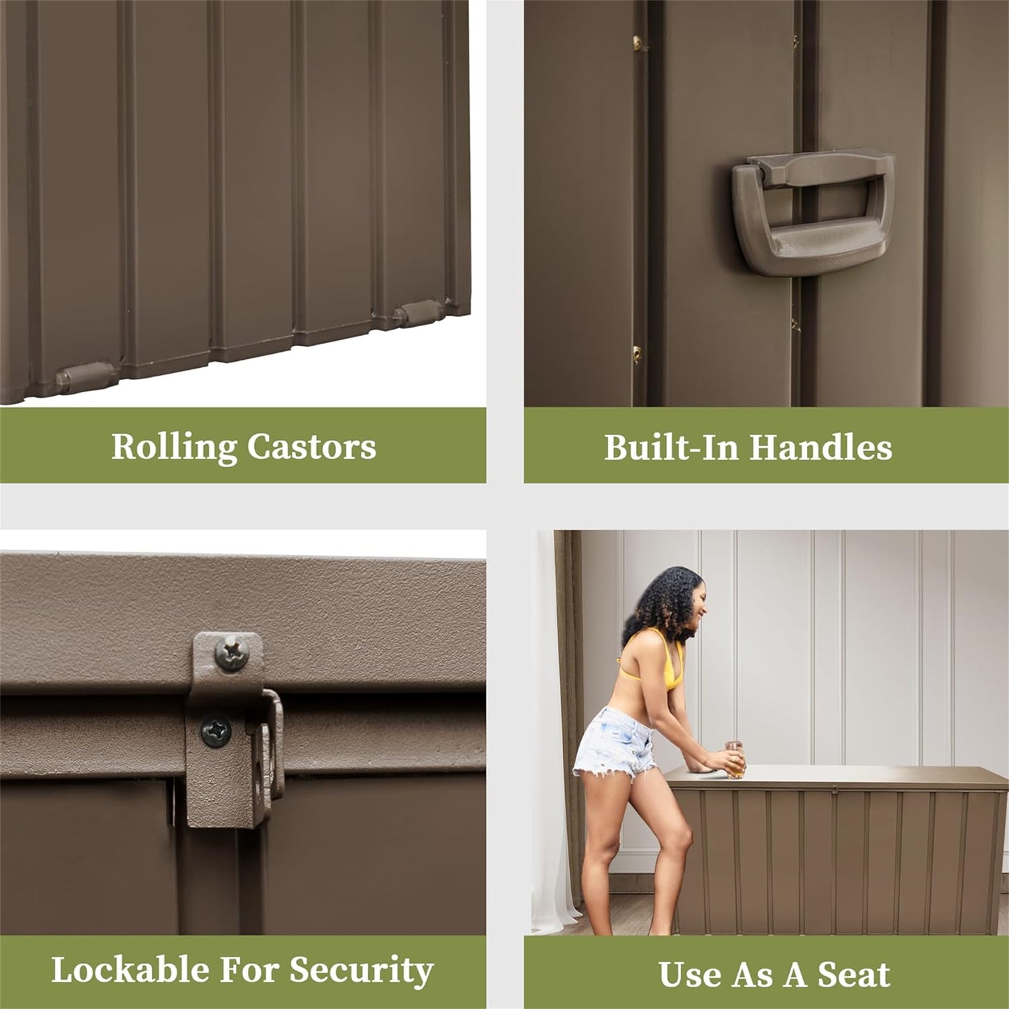 1 0 0 Gallon Outdoor Storage Deck Box Waterproof, Large Patio Storage Bin For Outside Cushions, Throw Pillows, Garden Tools, Lockable  Dark Brown