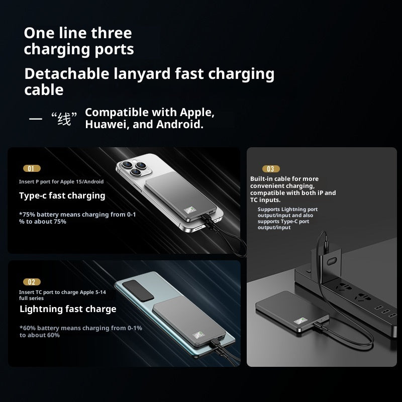 Ultra-thin Fast Charging Magnetic Power Bank With Built-in Cable