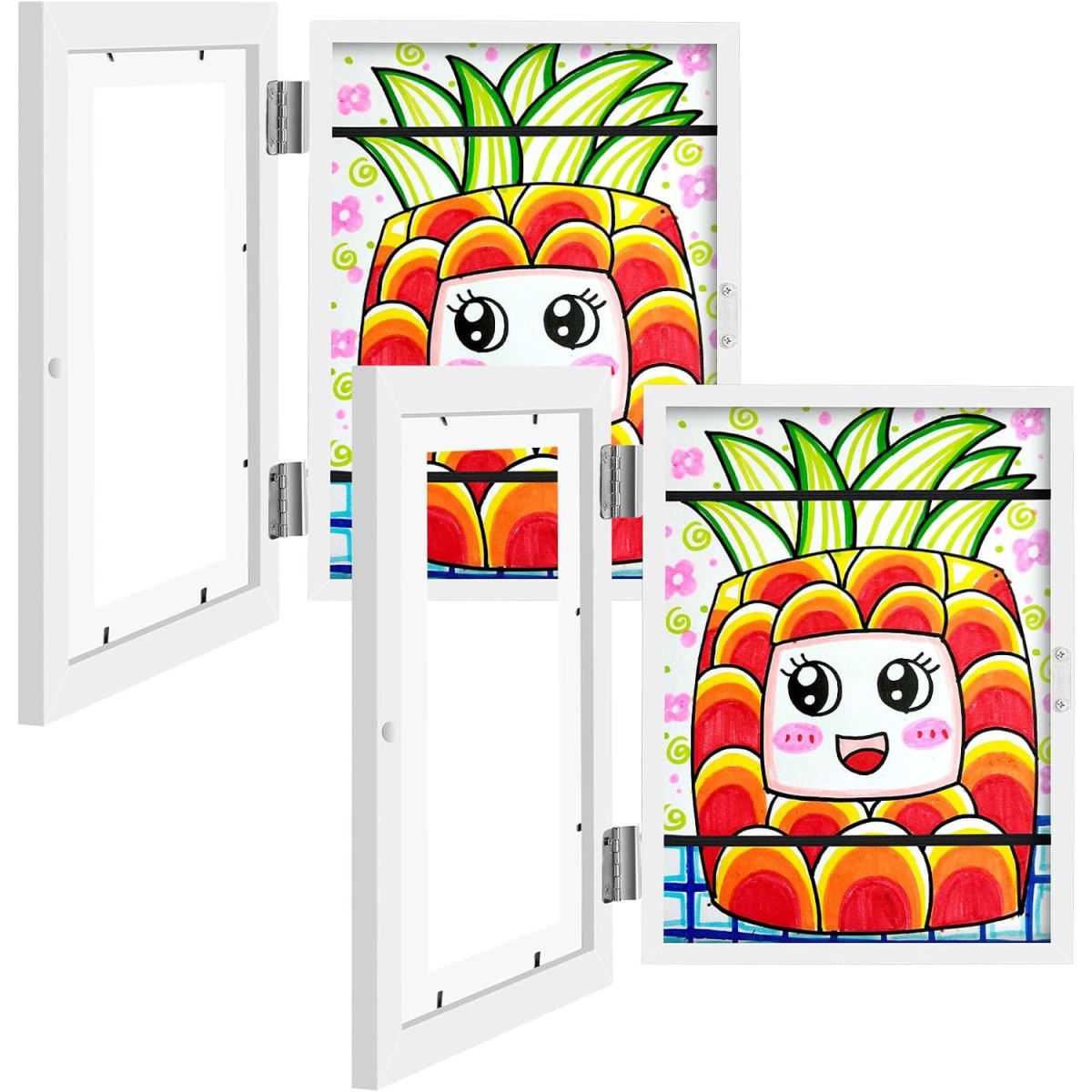 Set Of 2 Magnetic Picture Frames – White, Front-loading, 8×10.5 Cm With Mat & 9×12 Cm Without Mat, Storage Frames For Up To 50 Artworks, Drawings, And Craft Projects – Party Supplies Set