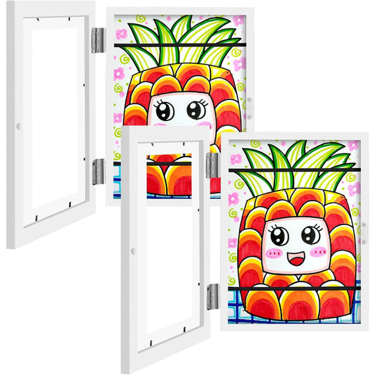 Set Of 2 Magnetic Picture Frames – White, Front-loading, 8×10.5 Cm With Mat & 9×12 Cm Without Mat, Storage Frames For Up To 50 Artworks, Drawings, And Craft Projects – Party Supplies Set