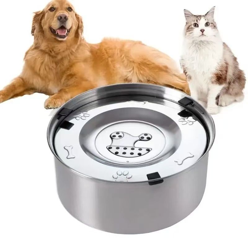 304 Stainless Steel Floating Pet Splash-Proof Water Bowl Non-Wetting Design Tip-Resistant