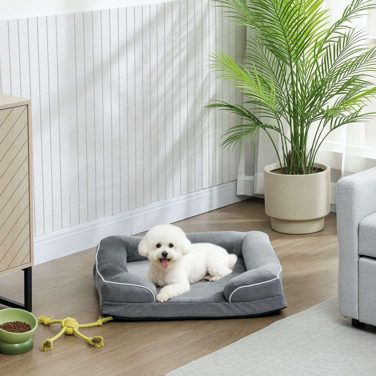 PawHut Dog Sofa Bed, Washable Pet Bed With Removable Cover And Non-Slip Bottom For Cats And Small Dogs, Grey