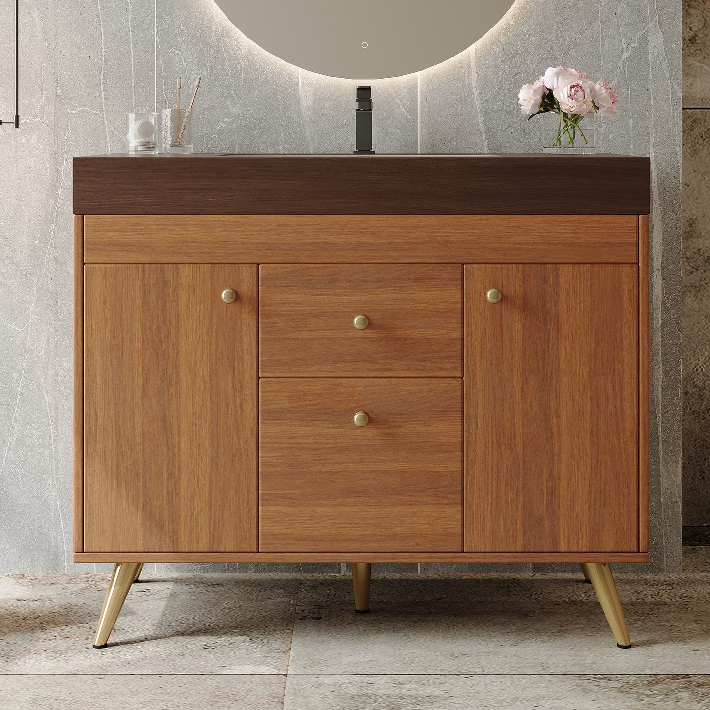 36  Modern Freestanding Bathroom Vanity With Sintered Stone Top, Ceramic Sink & Smart Storage