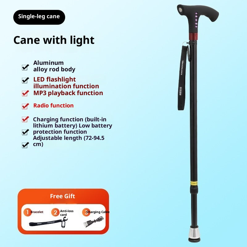 Multifunctional Smart Radio Anti-skid Telescopic Walking Stick For The Elderly
