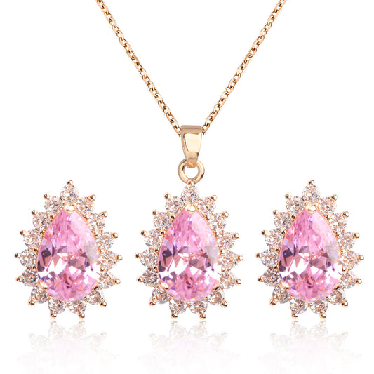 Sparkling Zircon Earrings And Necklace Set, Elegant And Exquisite Full Diamond Jewelry Set, Dress Accessories For Women, Light Luxury