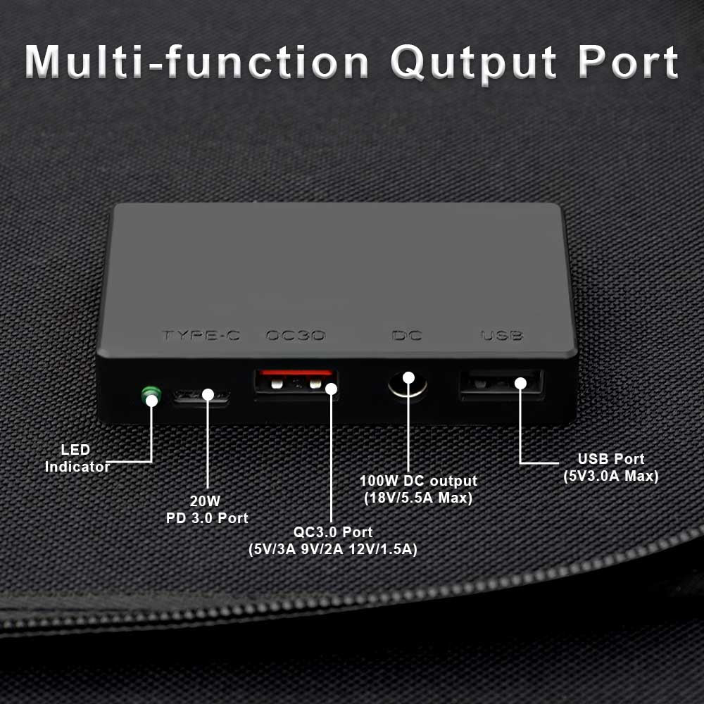 Portable Solar Panel  Watt Foldable Solar Panel Charger For Power Station, USB DC Devices 18V Output10 Connectors  High Efficiency IP68 Waterproof For Camping Outdoor RV Cloudy