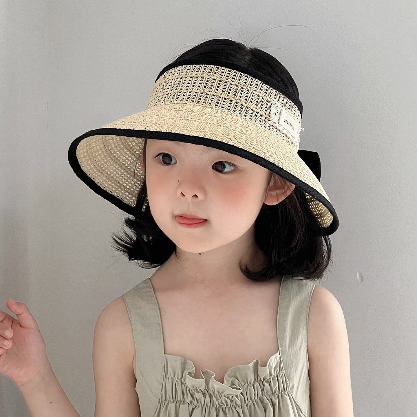 Kids Brimless Straw Hat Womens Summer Korean Style Wide Brim Fashionable