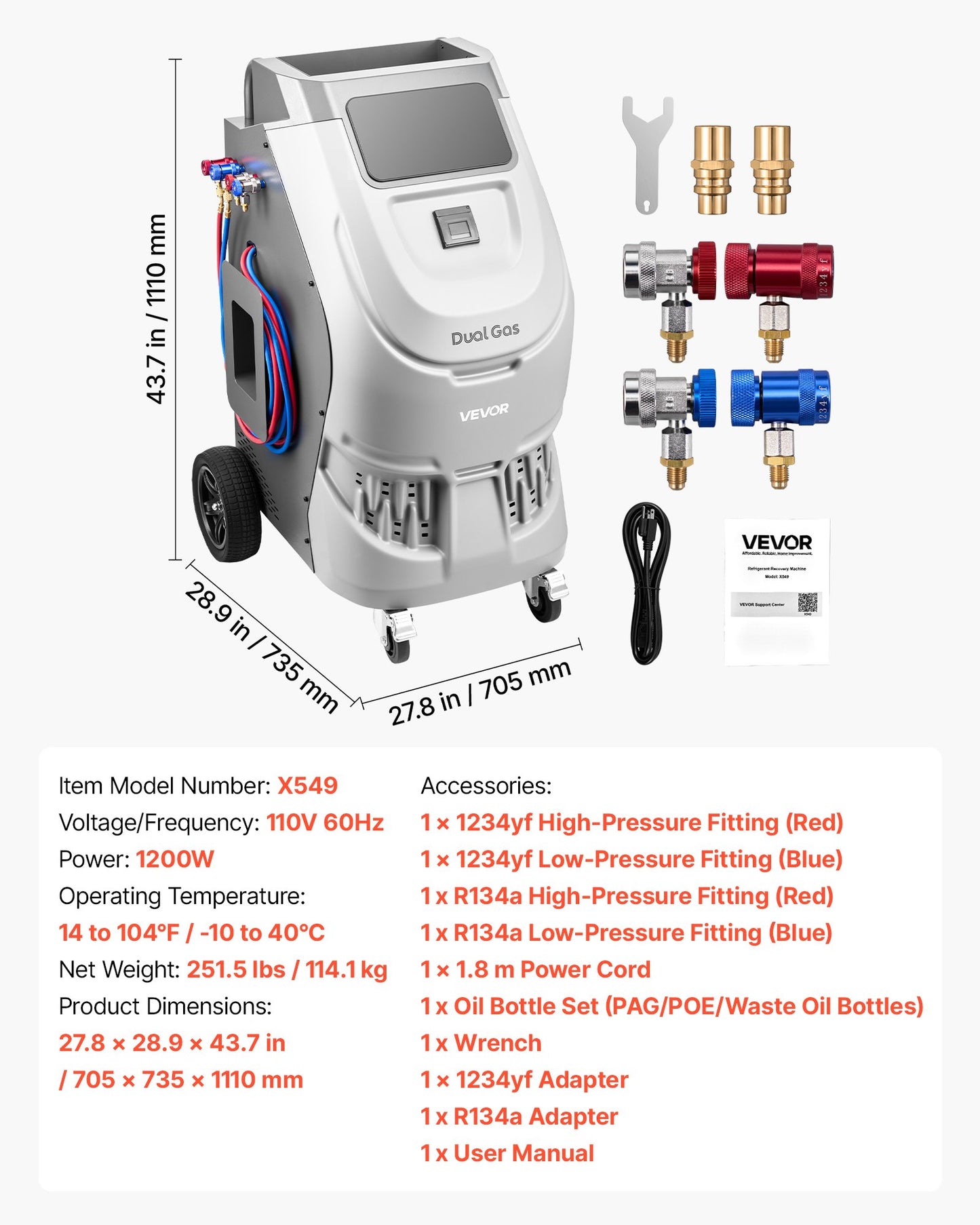 Fully Automatic Refrigerant Recovery Machine For R134a & 1234fy, ≥98.5% Accuracy, 10-Inch Touch Screen, AC Recovery, Vacuum, And Recharging For Standard And High Voltage Automotive A/C Systems
