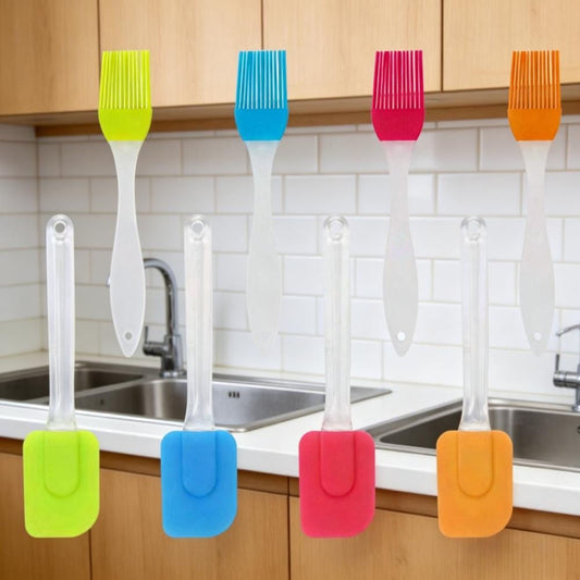 Silicone Brush & Spatula Set, 8-Piece Assorted Kitchen Accessories In 4 Colors (2 Of Each), Heat-Resistant Baking Brushes & Spatulas For Cooking & Baking, Nonstick Kitchen Tools & Party Decorations