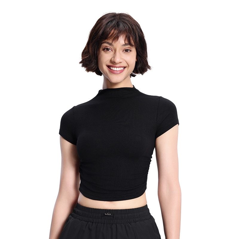Women's Graceful And Fashionable Slim-fit Half Turtleneck Pleated Waist Yoga Clothes Sports Casual Top