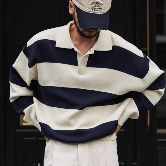 Autumn And Winter Basic Korean-style Loose Blue And White Striped Versatile Loose Sweater
