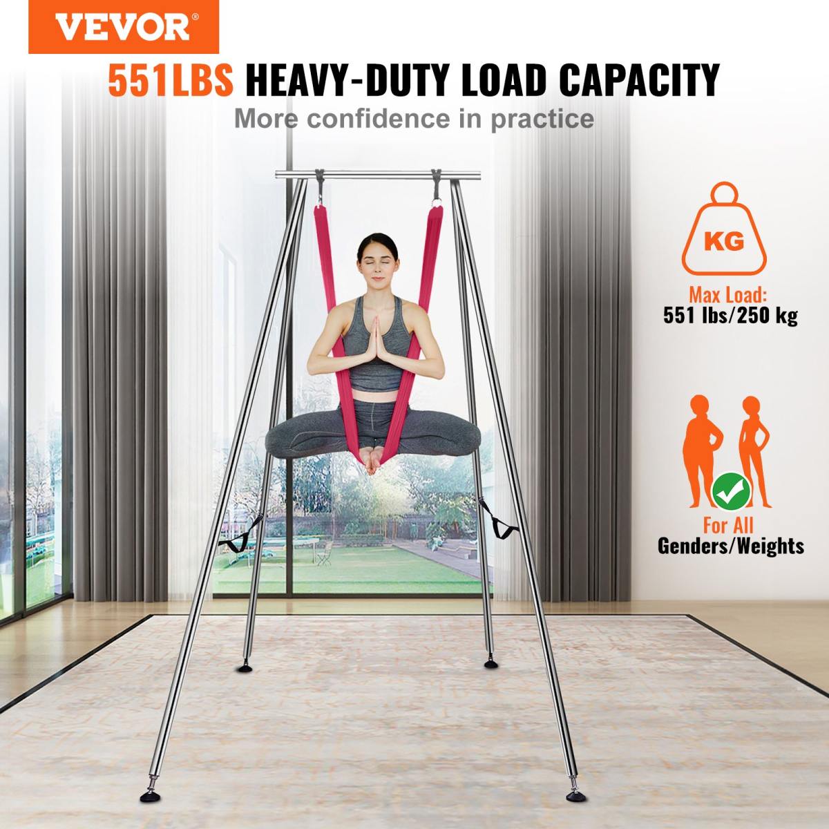 Aerial Yoga Hängematte Mit Yogarahmen 6 X 2,6 M, Rot Yoga Swing Air Fliegen, Yoga-Schaukel Hammock Swing 250 Kg Max. Tragfähigkeit, Inkl. Yoga-Socken & Fußpolster, Anti-Gravity-Übungen