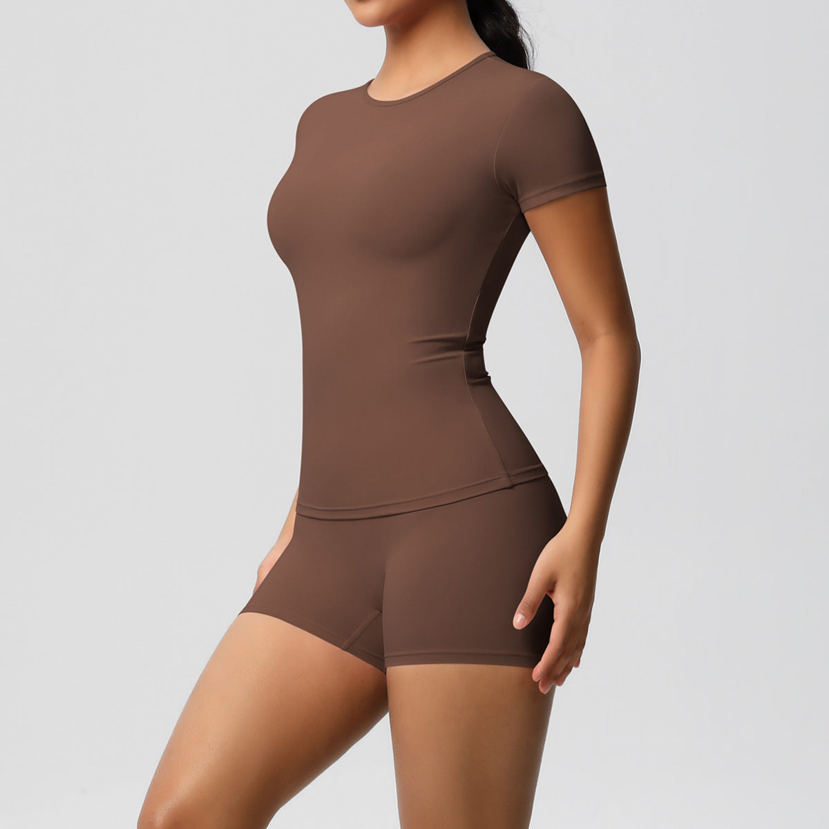 Slimming Stretchy T-Shirt And Fitness Shorts Set For Women