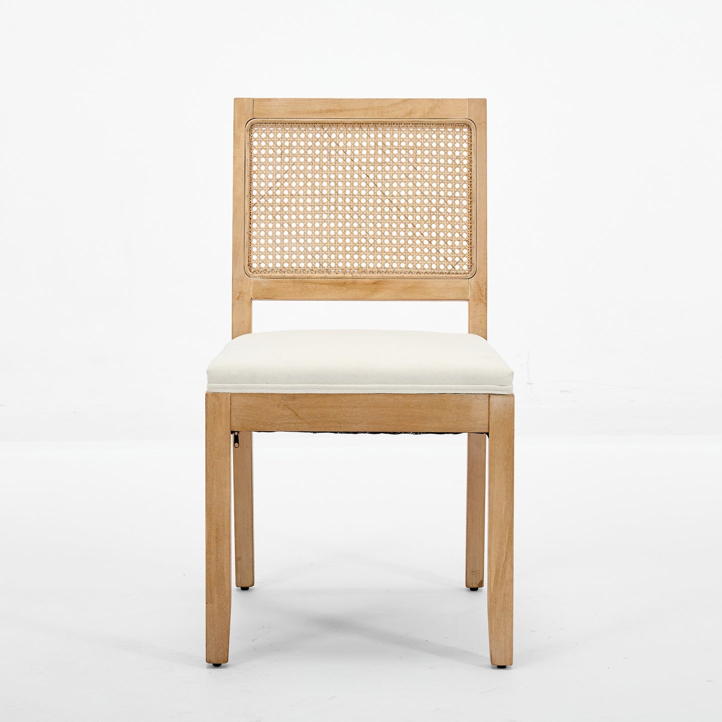 Farmhouse Rattan Dining Chairs Set Of 2, Mid Century Modern Kitchen & Dining Room Chairs, Cane Upholstered Kitchen Side Chair With Natural Hardwood Frame, Beige
