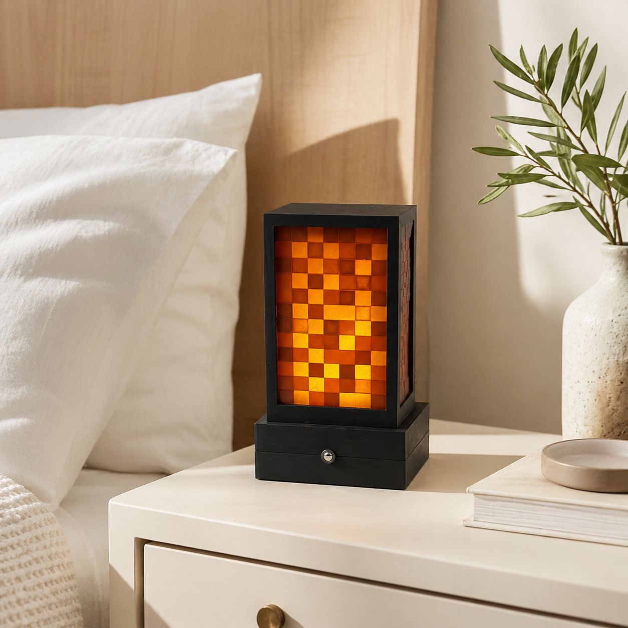3D Printed Pixel Lamp, Rechargeable Touch Night Light, 3 Brightness Modes, Warm Ambient Desk Lamp, Bedside Decor Gift
