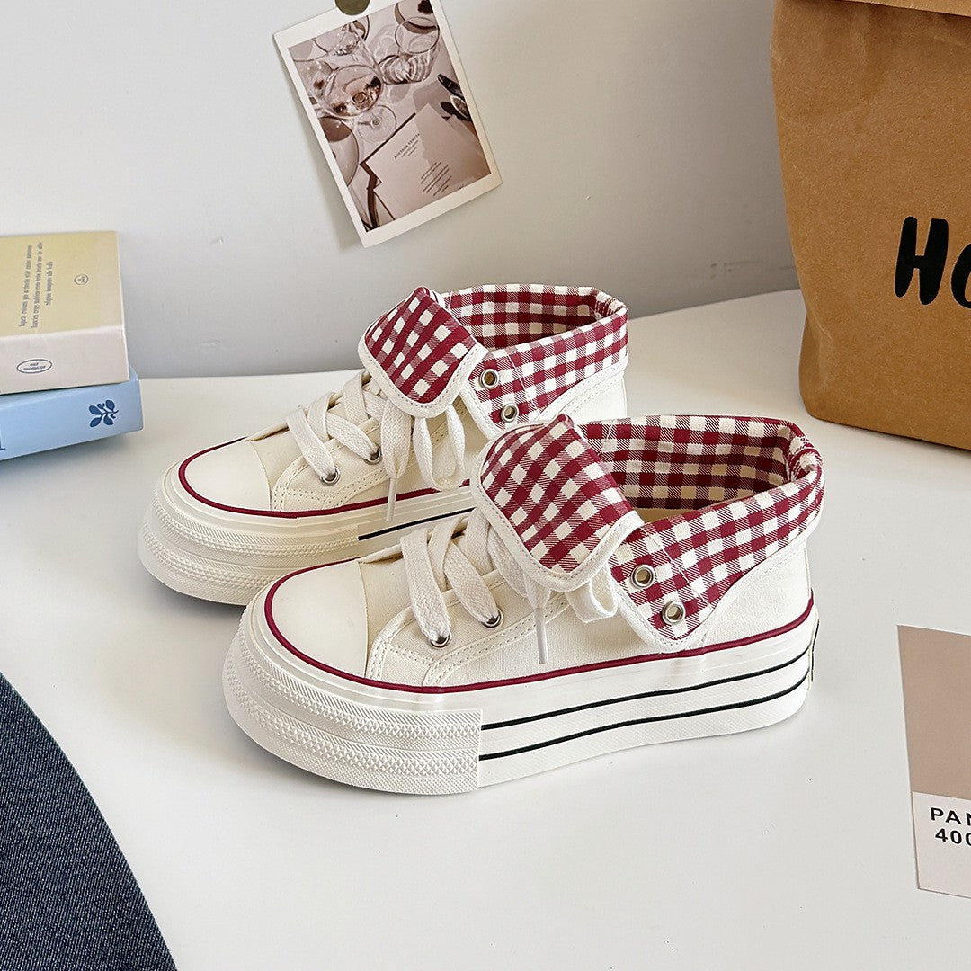 2025 New Korean Style Women's Platform Canvas Shoes, Two Ways To Wear, Summer Thin Breathable High-Top Casual Sneakers