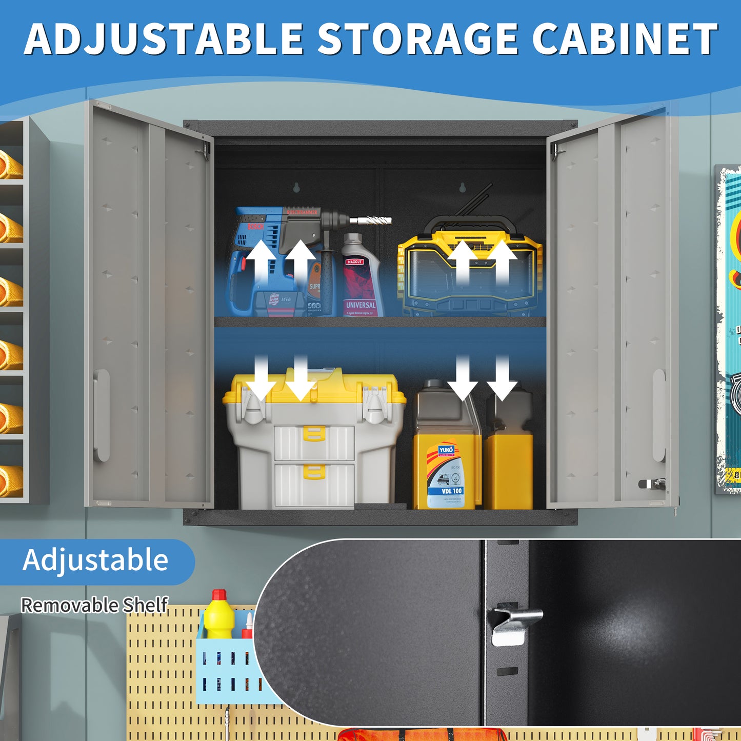 Metal Wall-Mounted Tool Storage Cabinet With Locking Door And 1 Shelf  For Garage Warehouse,Office,Assembly Required