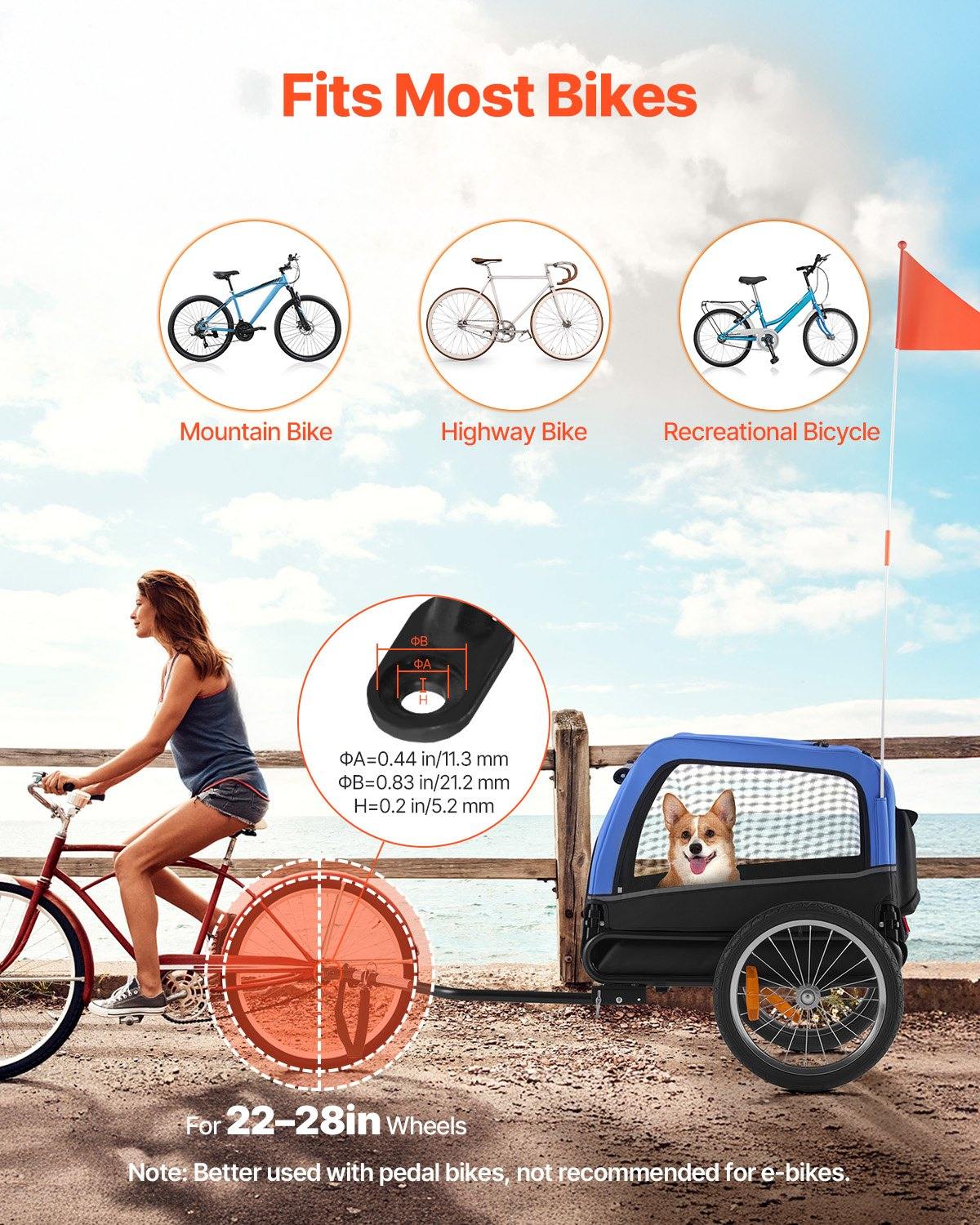 Dog Bike Trailer, Supports Up To 66 Lbs, Pet Cart Bicycle Carrier For Small & Medium Dogs, Easy Folding Frame With Quick Release Wheel, Universal Bicycle Coupler, Reflector, Flag, Internal Leash