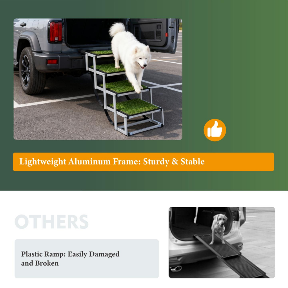 Foldable Dog Ramp For Cars, SUVs, Trucks, Portable Pet Dog Stairs For Large Dogs With Non-Slip Surface & Reinforced Design, Lightweight Yet Sturdy Supports Up To 250lbs