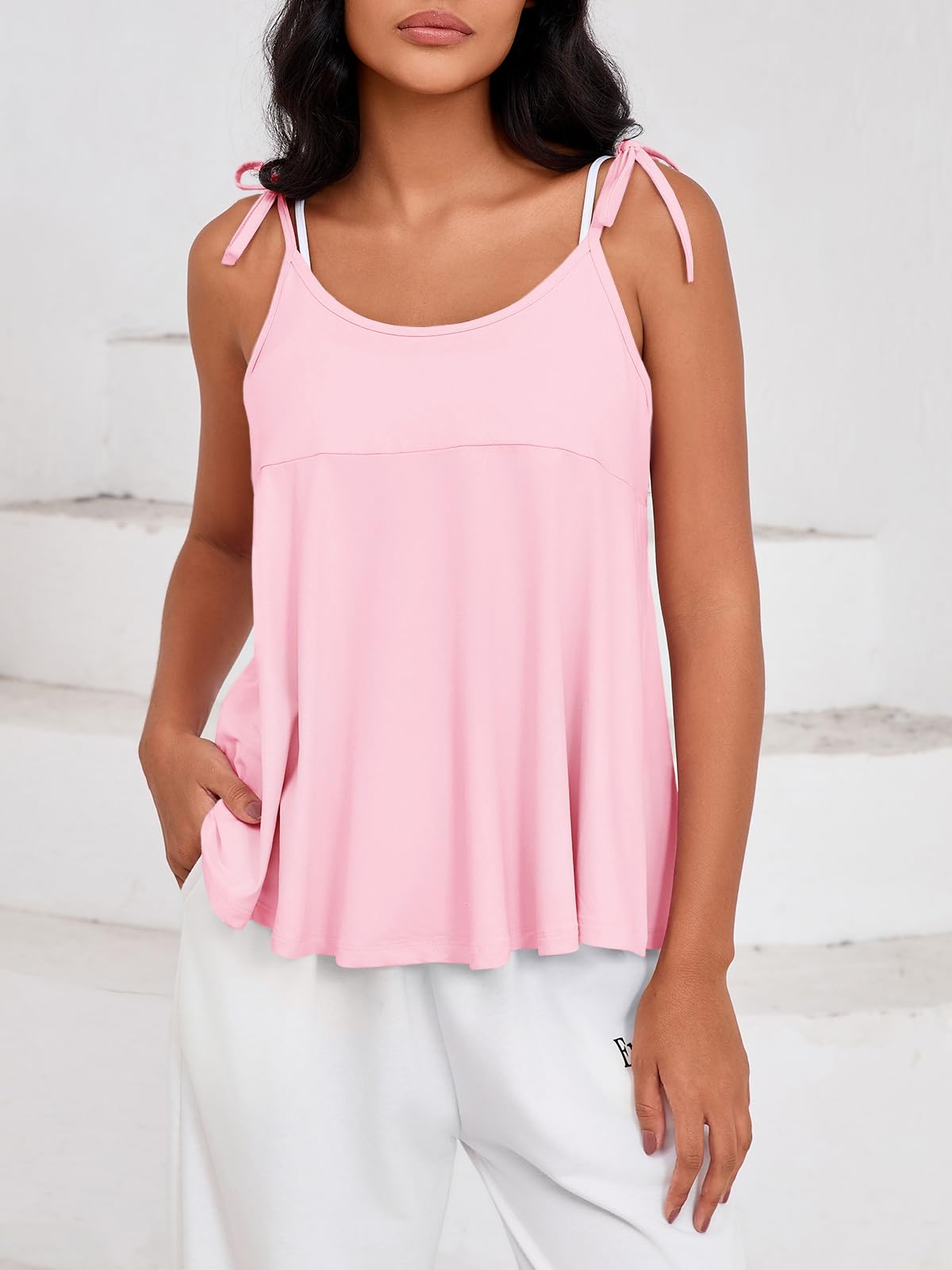 Fisoew Womens Workout Tank Tops Sleeveless Scoop Neck Racerback Loose Summer Active Running Gym Babydoll Shirts
