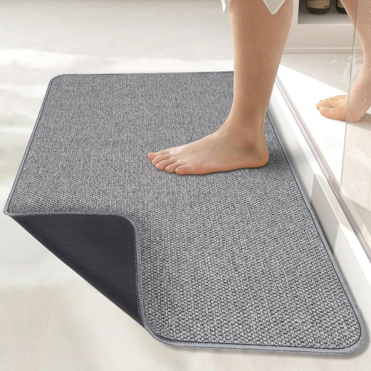 Bath Mat,Ultra Thin Bathroom Rugs,Rubber Bath Mats For Bathroom,No Slip Bath Rugs,Quick Dry,Machine Washable,Low Pile,Absorbent,Shower Outside,Sink,Home Decor Accessories.Grey,