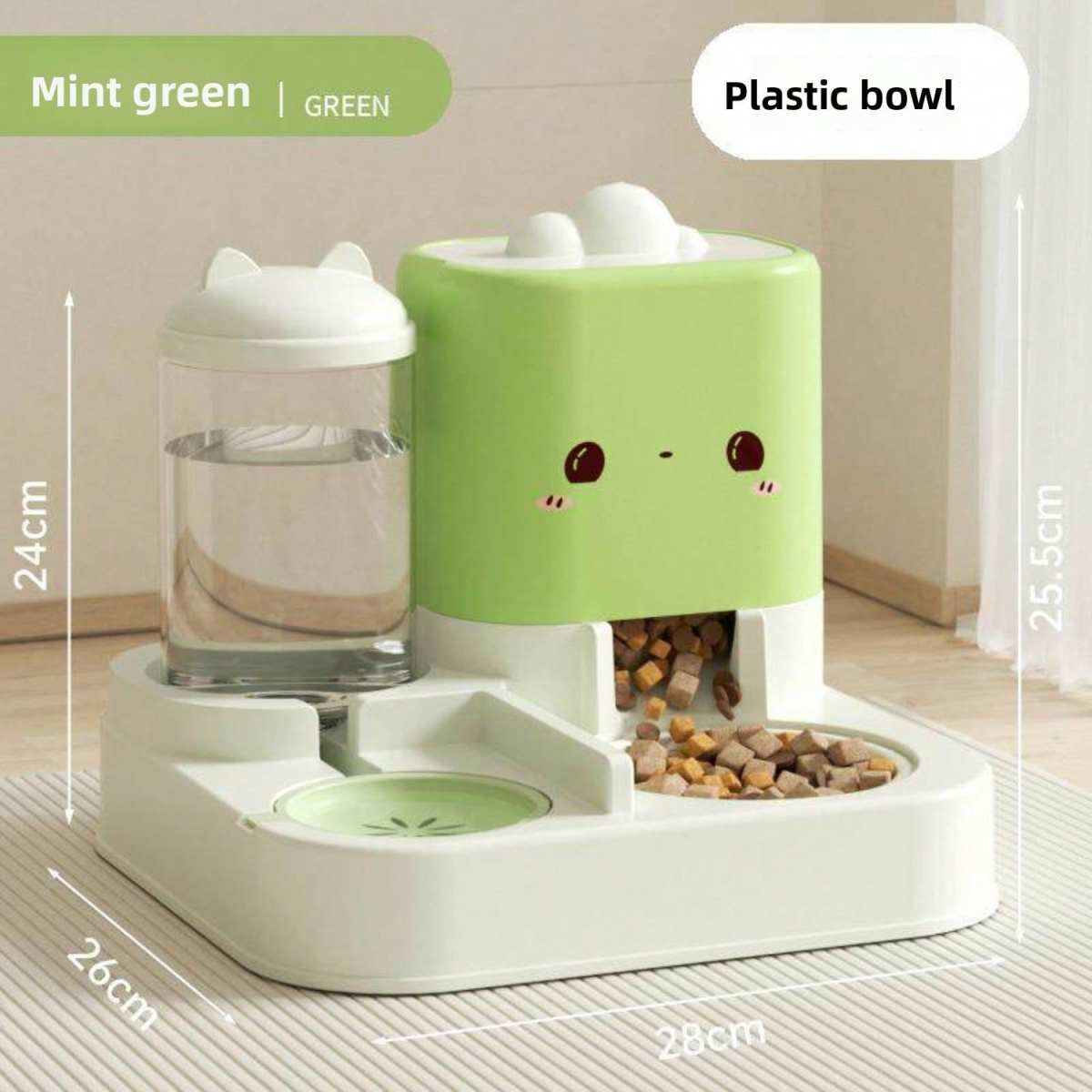 2 In 1 Automatic Pet Feeder And Water Dispenser, Large Capacity 2300ML Feeder & 1000ML Water Bowl, Gravity Refill Anti Spill Stable Pet Food Water Bowl For Cats Dogs, Yellow Pink Green Available