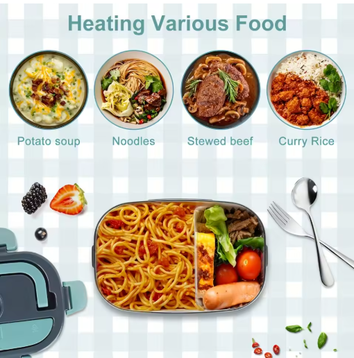 Portable Electric Lunch Box Food Warmer For Car And Home 50.72oz Leak-Proof Heated Container 110V 12V