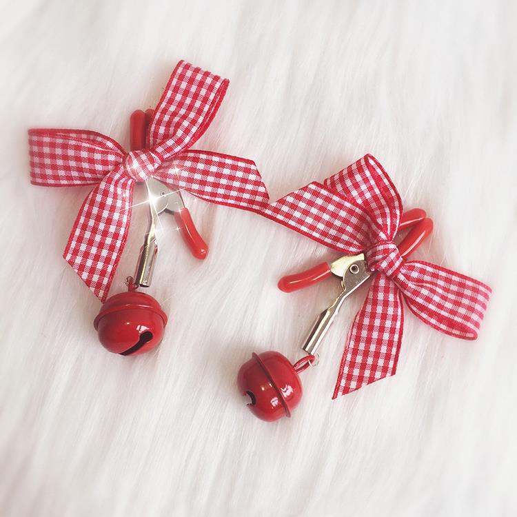 Houndstooth Cute Bow Decorative Bell Accessories Nipple Clamp