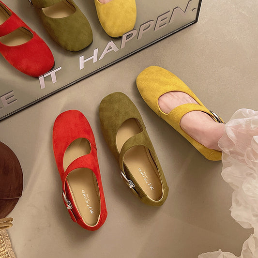 Korean Trendy Ballet Mary Jane Flats For Women, New Summer 2026, Round Toe Slip-On Shoes With Strap Buckle