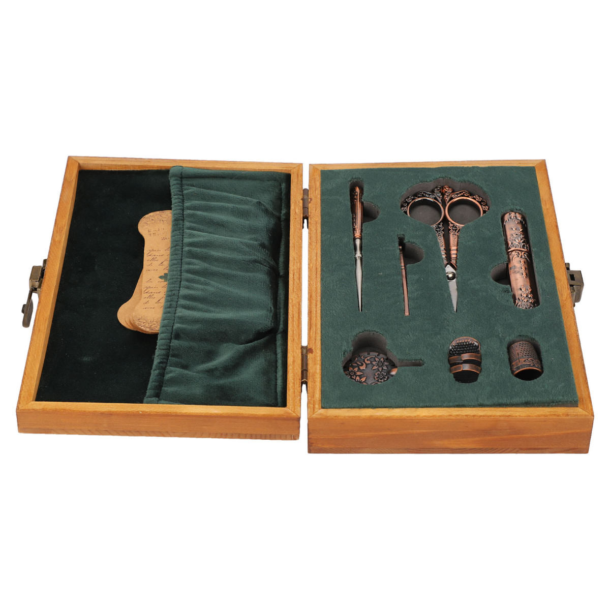 Vintage Embroidery Scissors Set Wooden Stainless Steel Sewing Box Scissors Kit Multifunctional Sewing Embroidery Tools Bronze