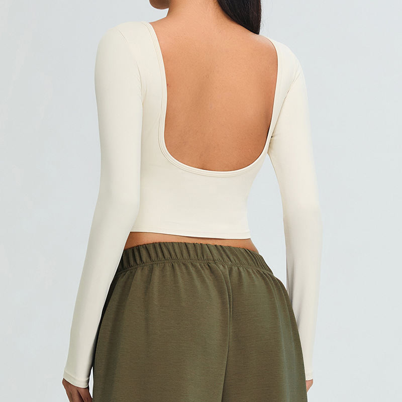 Autumn New Large U Back Yoga Clothes Long Sleeve Women's Short Sports Top